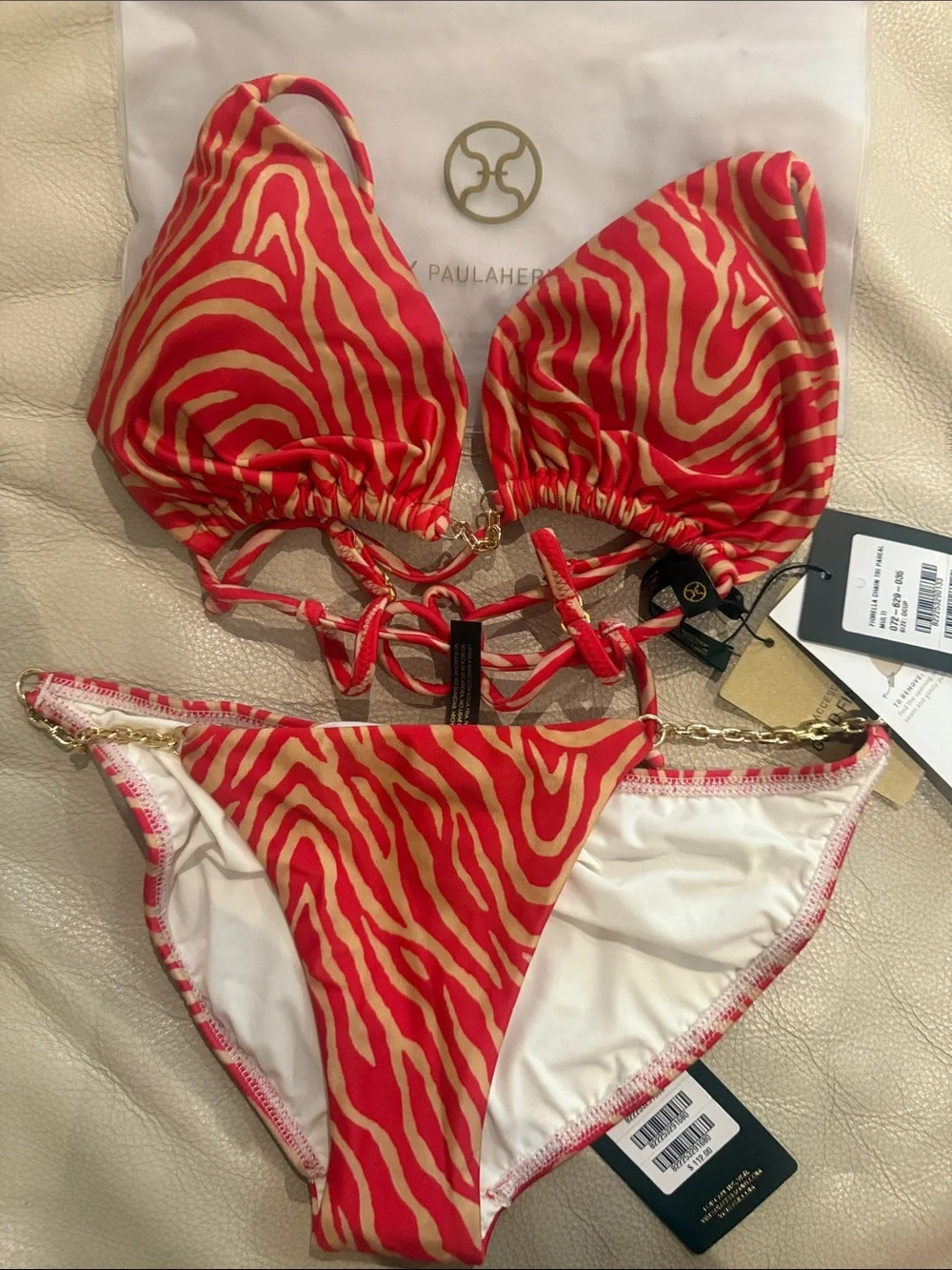 Vix Red and Tan Zebra-Stripe Chain Accent Bikini